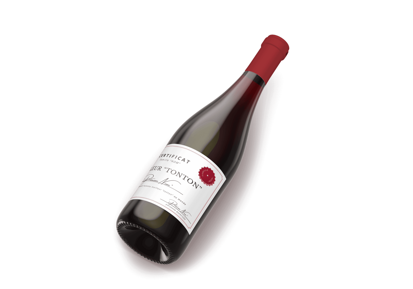 Bouteille de vin rouge avec étiquette personnalisée pour cadeau unique